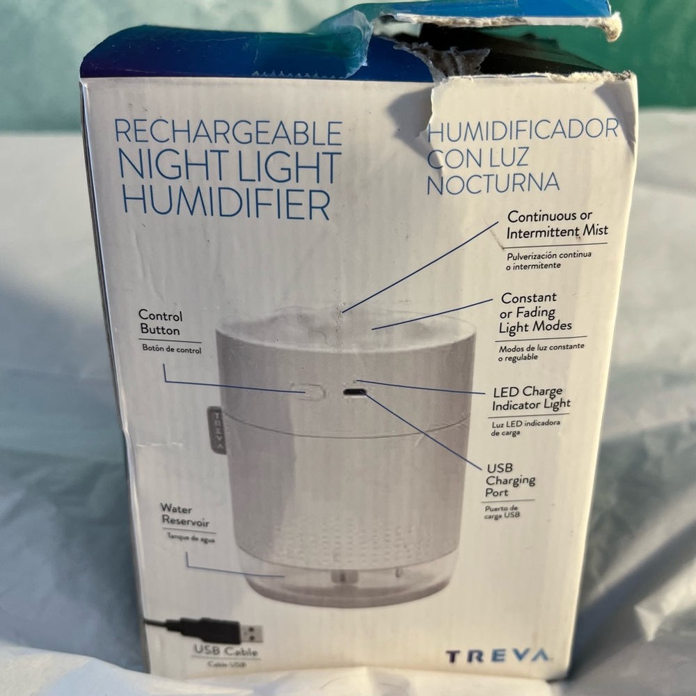 Treva Humidifier Night Light Rechargeable Small Mini Tabletop White Open Box New - Picture 8 of 11